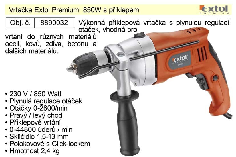Vrtačka s příklepem, 850W, Extol Premium