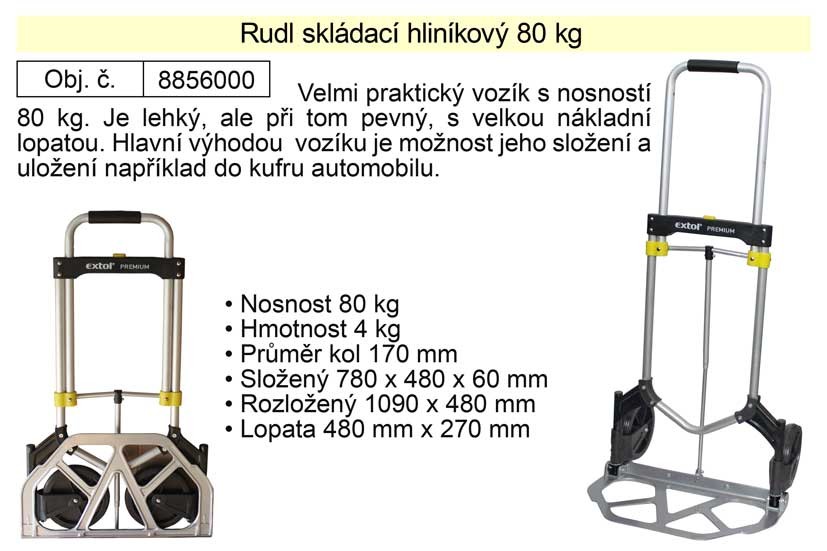 8856000, Vozík - rudl skládací, nosnost 80kg, nosná plocha 28x48cm