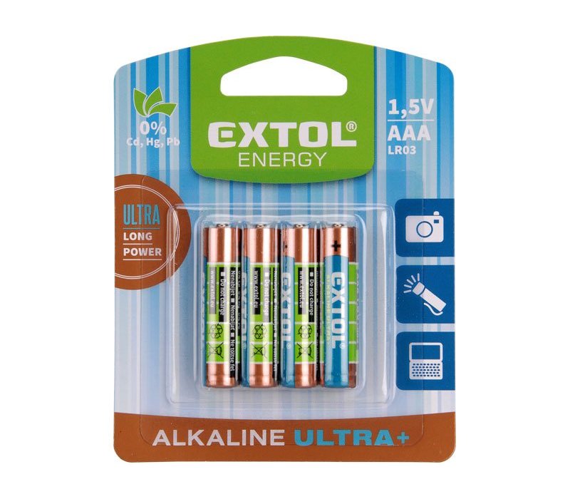 Baterie alkalická Extol energy ultra 1,5V AAA 4ks, tužková