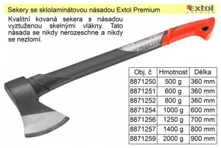 8871266, Sekera, sklolaminátová násada s nylonovou vložkou, 1250g, EXTOL Premium